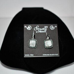 Scroll by Dillard's Silver /CZ Square Dangle Earrings 0.75" #D8771CRY NWT